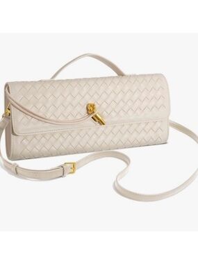 NWT Few Moda Theia Woven Leather Cream Crossbody Clutch